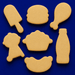 Cookie cutters shaped like food items on a blue background from a  Set of Picnic Metal Cookie Cutters