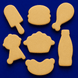 Cookie cutters shaped like food items on a blue background from a  Set of Picnic Metal Cookie Cutters