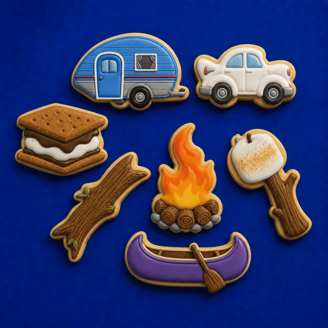 Decorated cookies from a Set of Camping Metal Cookie Cutters