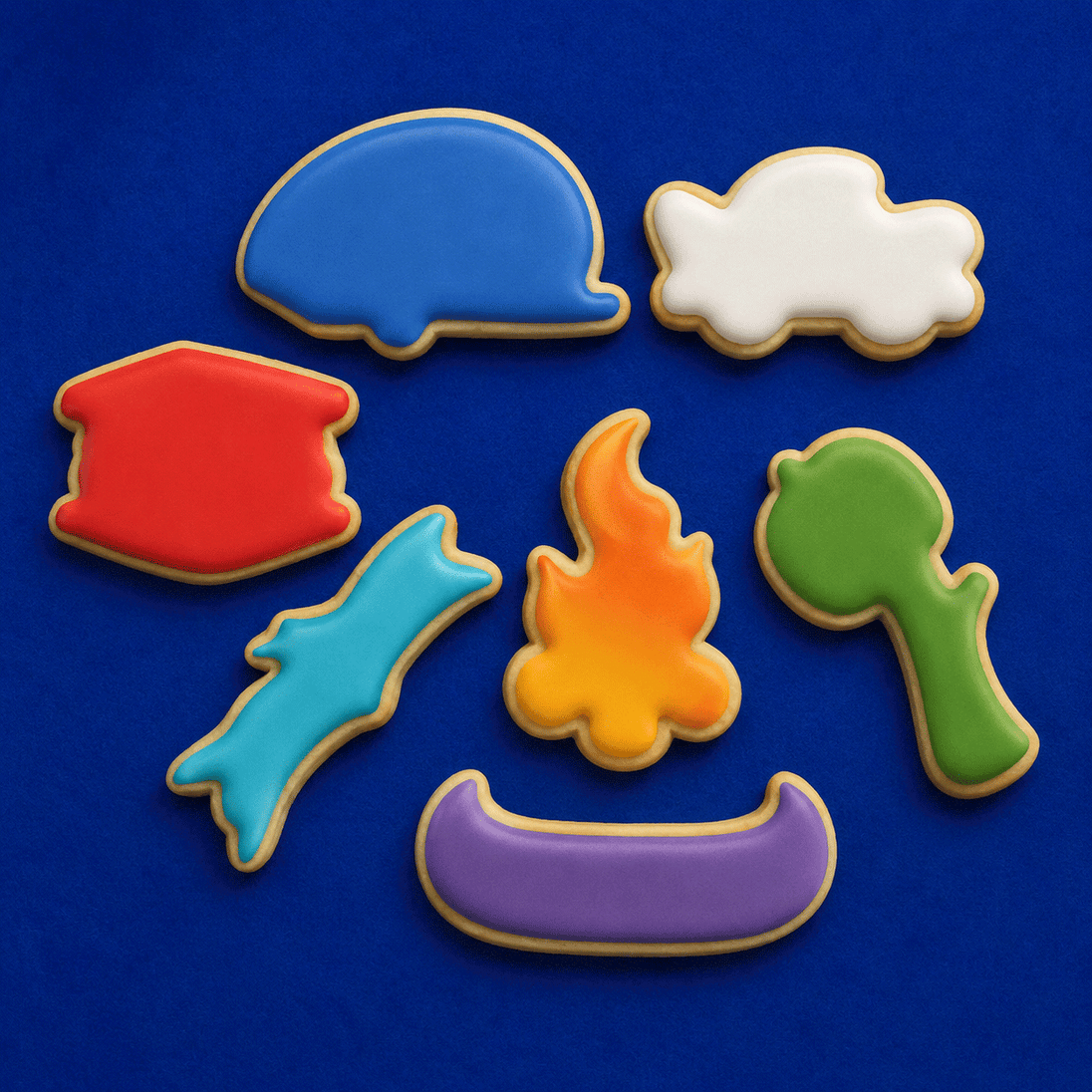 Solid decorated cookies from a Set of Camping Metal Cookie Cutters