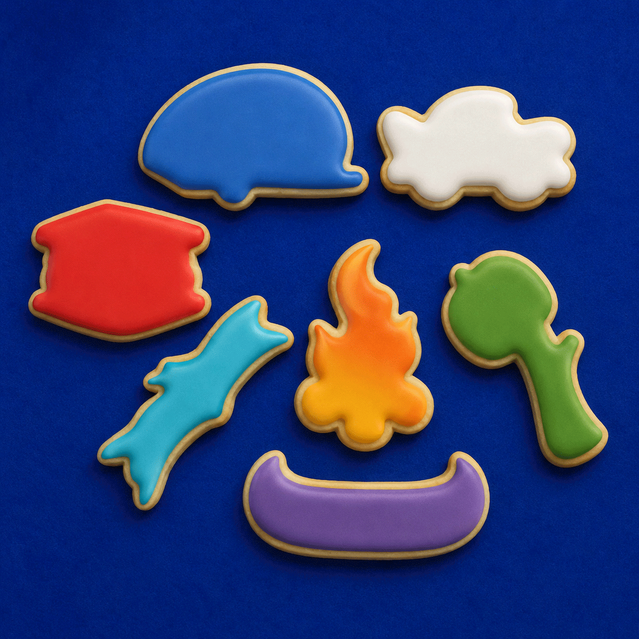 Solid decorated cookies from a Set of Camping Metal Cookie Cutters