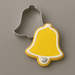Yellow bell cookie and it's cutter from a 2.25 inch Bell Metal Cookie Cutter