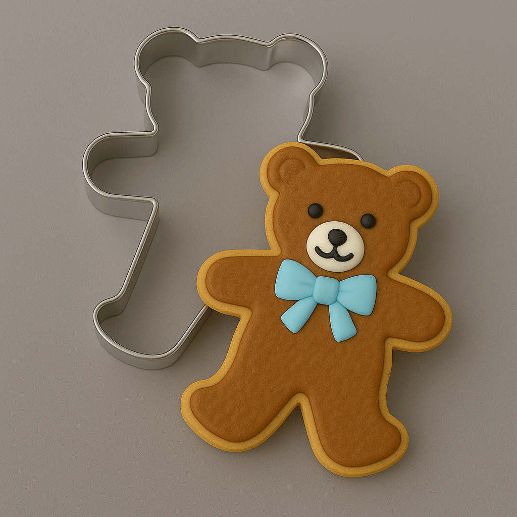 Standing teddy bear decorated cookie  with a 4 inch Teddy Bear Metal Cookie Cutter