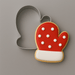 A 3.5 inch Mitten Metal Cookie Cutter with a red and white mitten decorated cookie