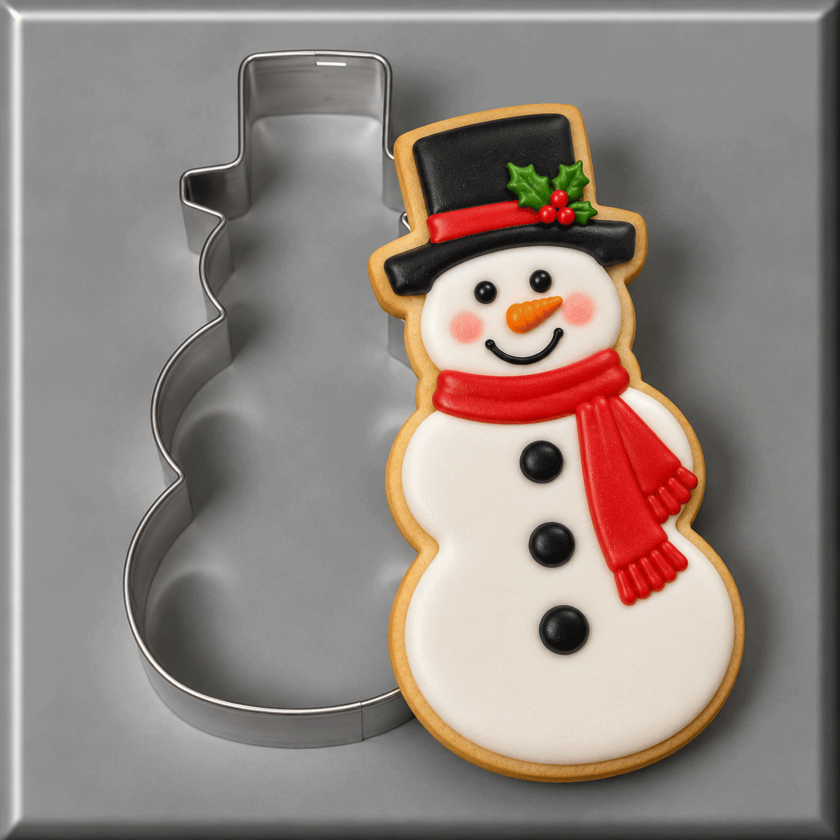 Snowman decorated cookie with a 5 inch Snowman Metal Cookie Cutter