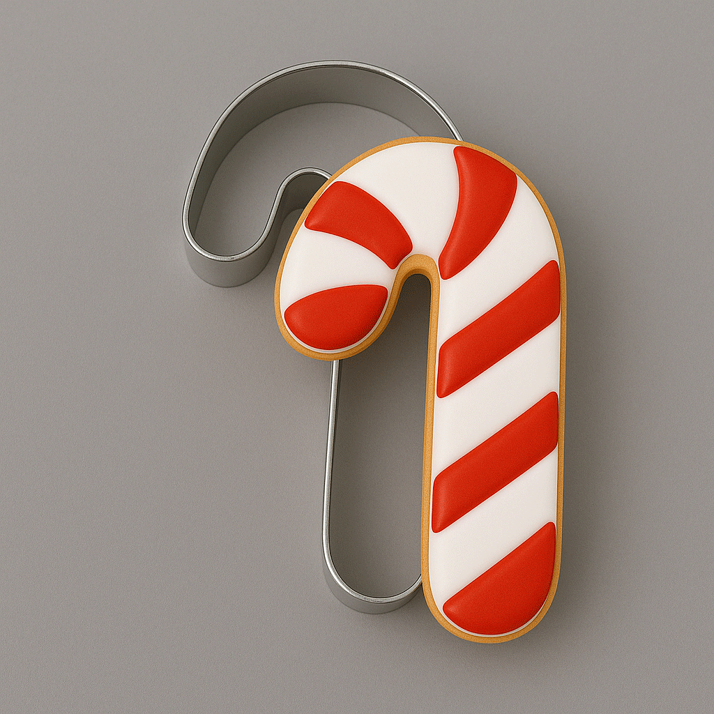 Candy cane decorated cookie with a 3.5 inch Candy Cane Metal Cookie Cutter