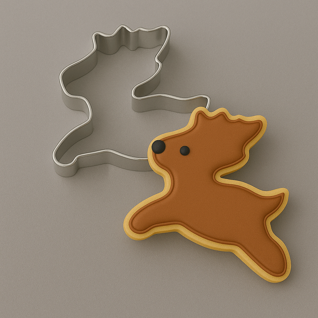 Reindeer decorated cookie with a 3 inch Reindeer Metal Cookie Cutter