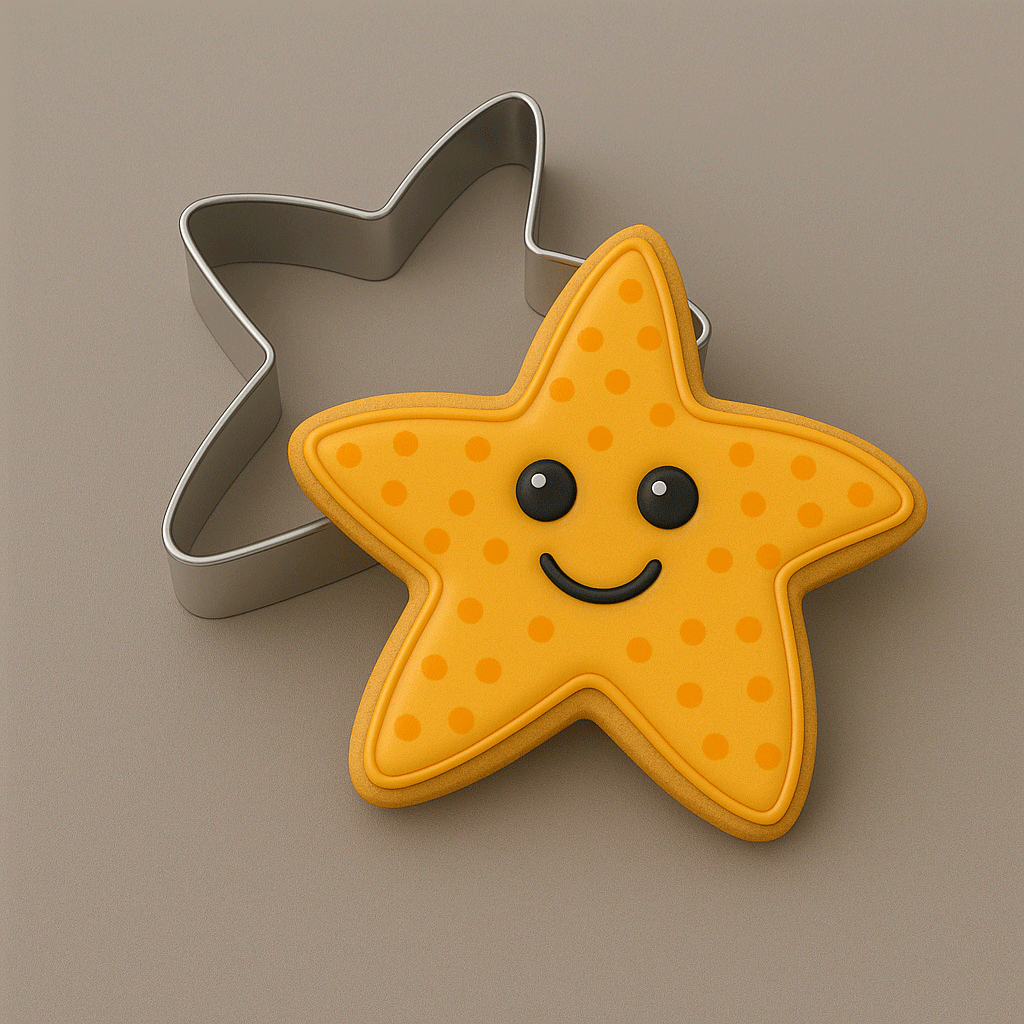 Folk star decorated cookie with a 3.25 inch Folk Star or Starfish Metal Cookie Cutter