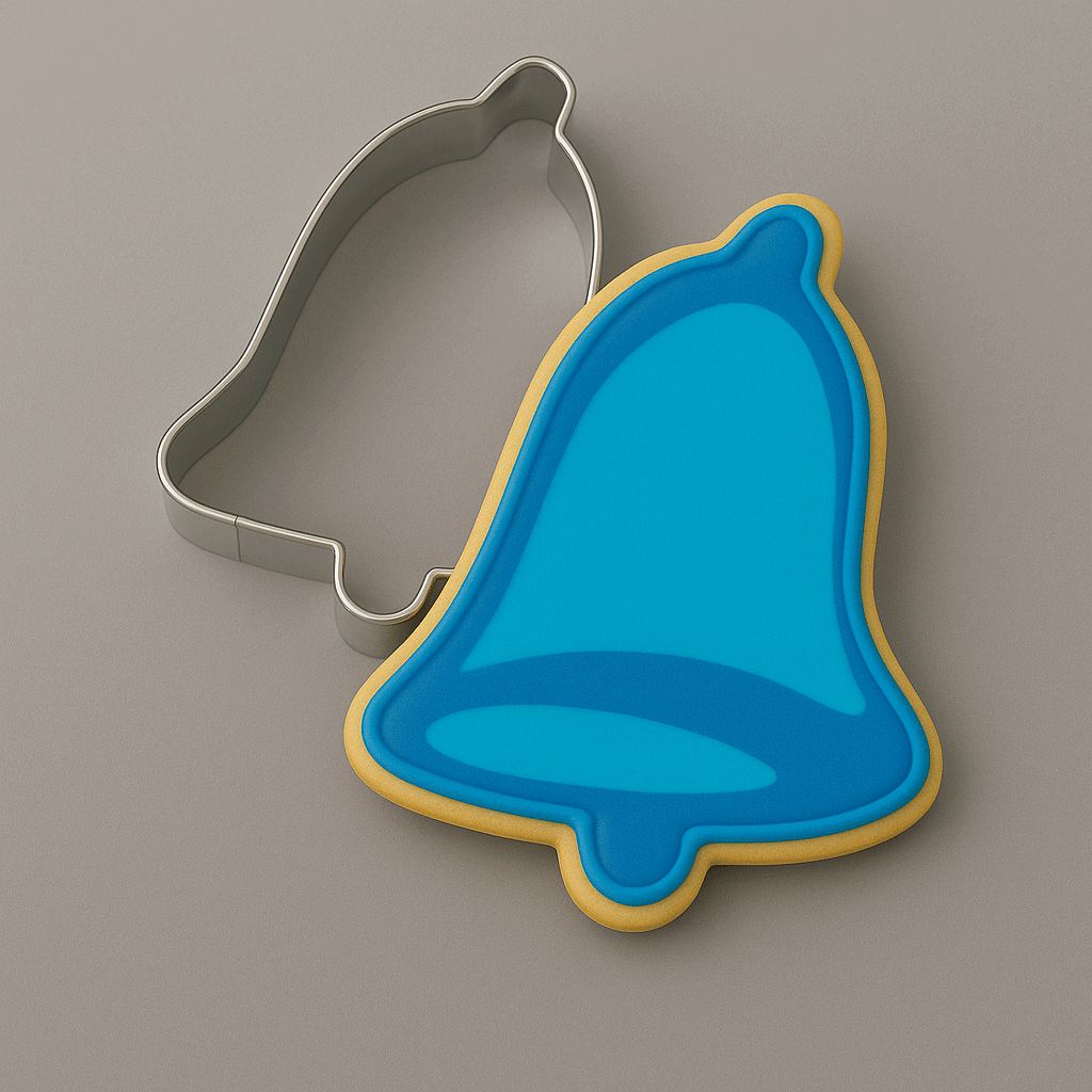 Folk bell decorated cookie and a 3.25 inch Folk Bell Metal Cookie Cutter