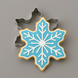 A blue and white snowflake cookie and a 3 inch Snowflake Metal Cookie Cutter
