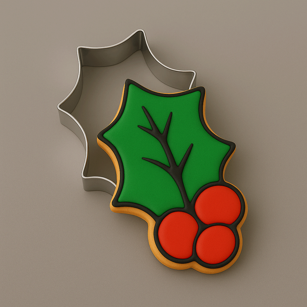 Holly leaf decorated cookie with a 3 inch Holly Leaf Metal Cookie Cutter