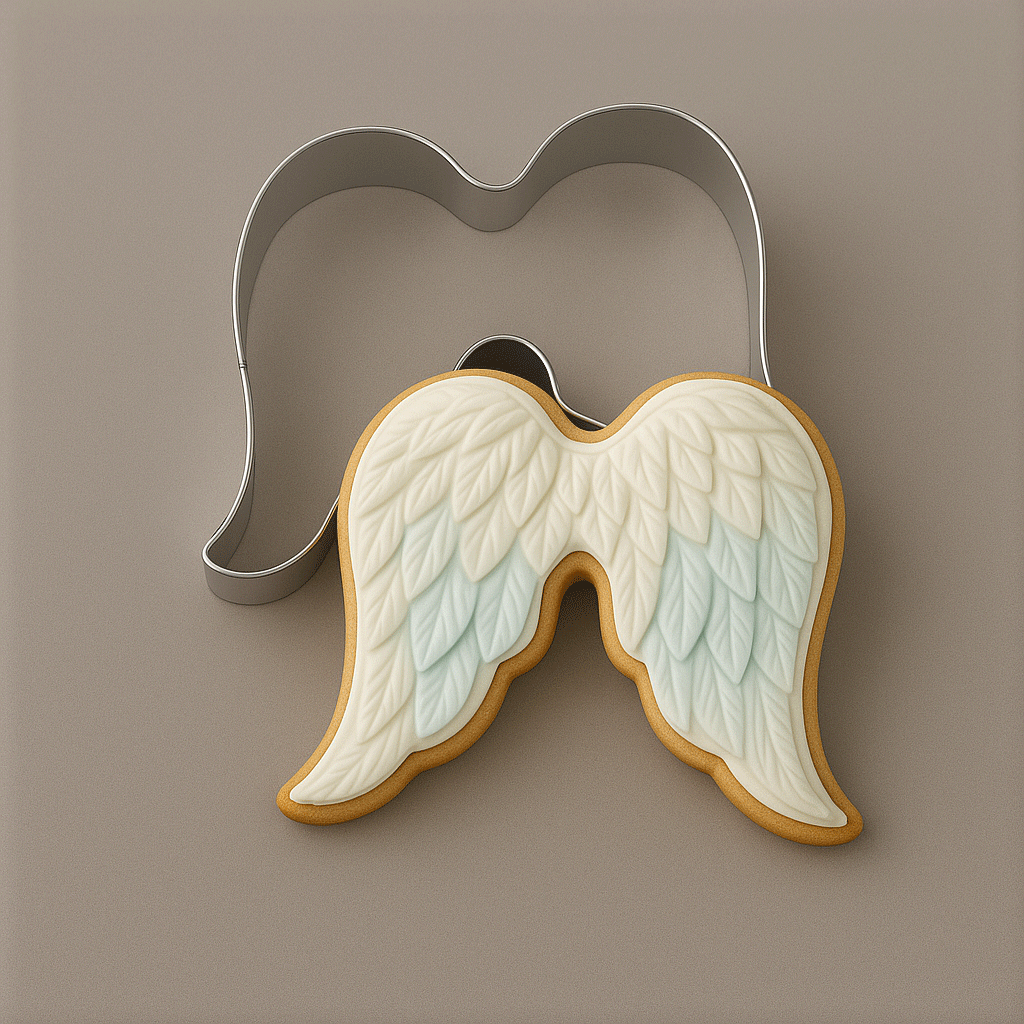 Angel winds decorated cookie with a 4.25 inch Angel or Cupid Wings Metal Cookie Cutter