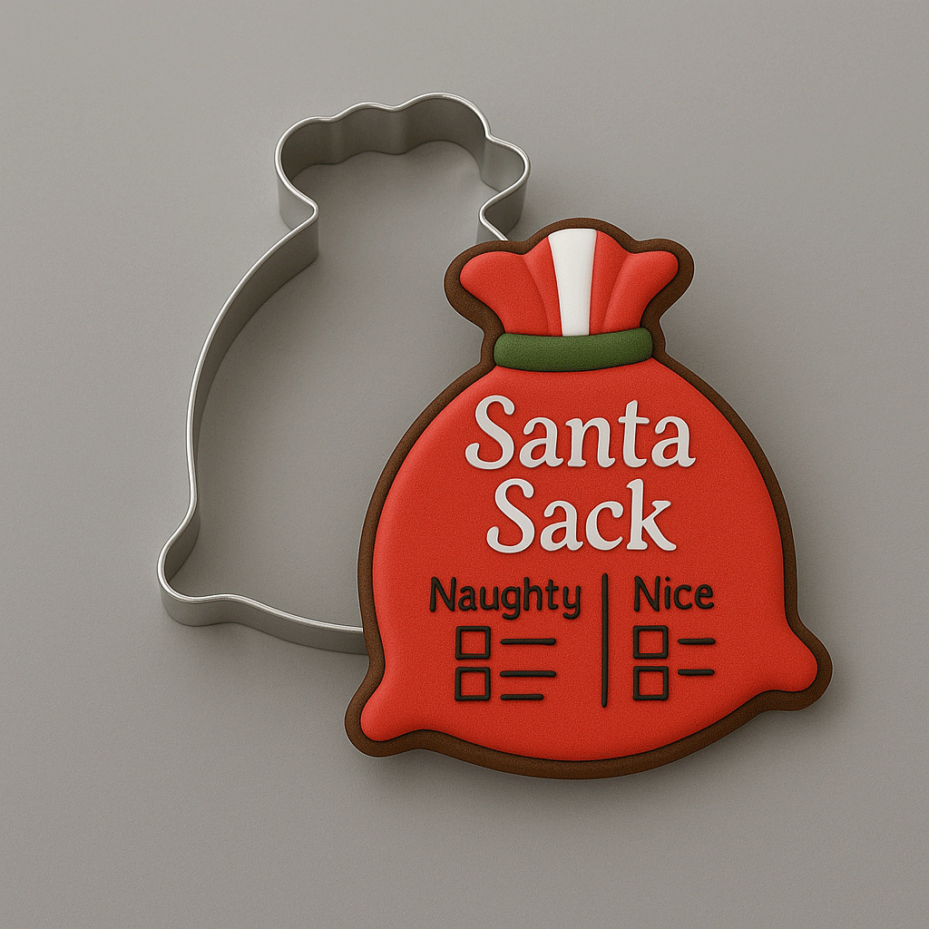 Santa sack decorated cookie with a 3.5 inch Santa Potato Money Sack Metal Cookie Cutter