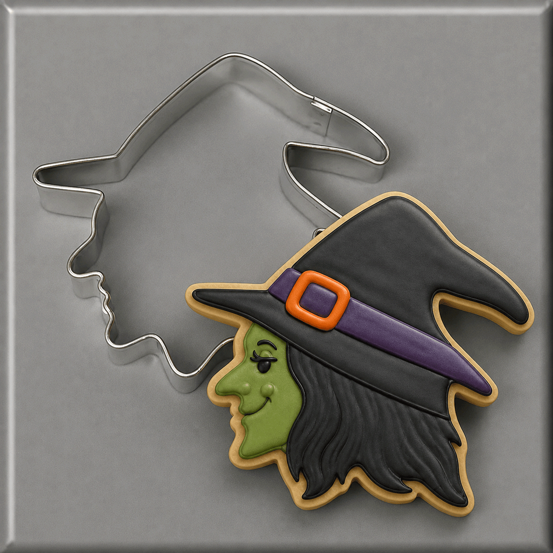 Cookie and cutter from a 4 inch Witch Head Metal Cookie Cutter