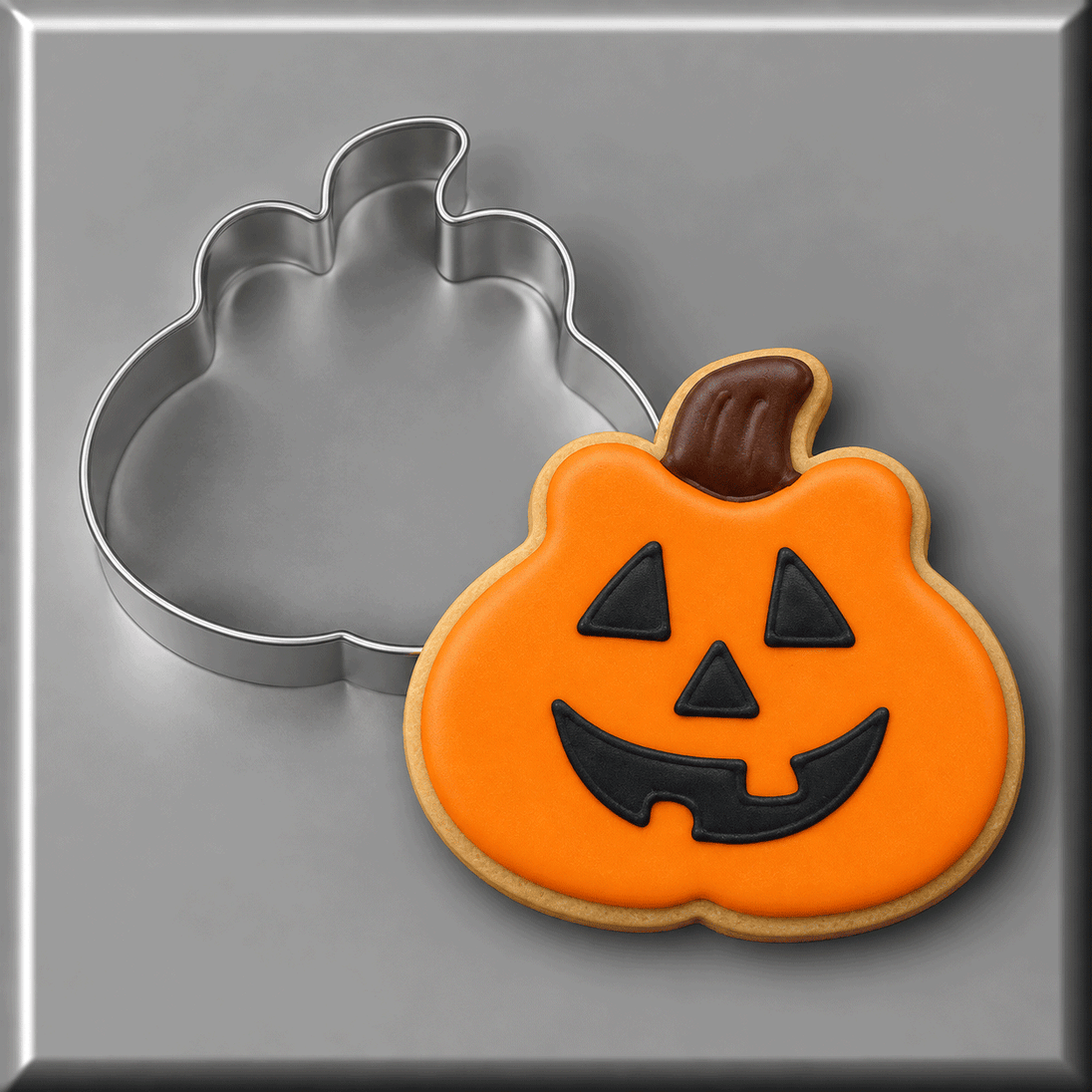 Jack-o-lantern pumpkin cookie with a 3.5 inch Pumpkin Metal Cookie Cutter