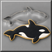 A black and white killer whale along side a 4 inch Killer Whale Metal Cookie Cutter