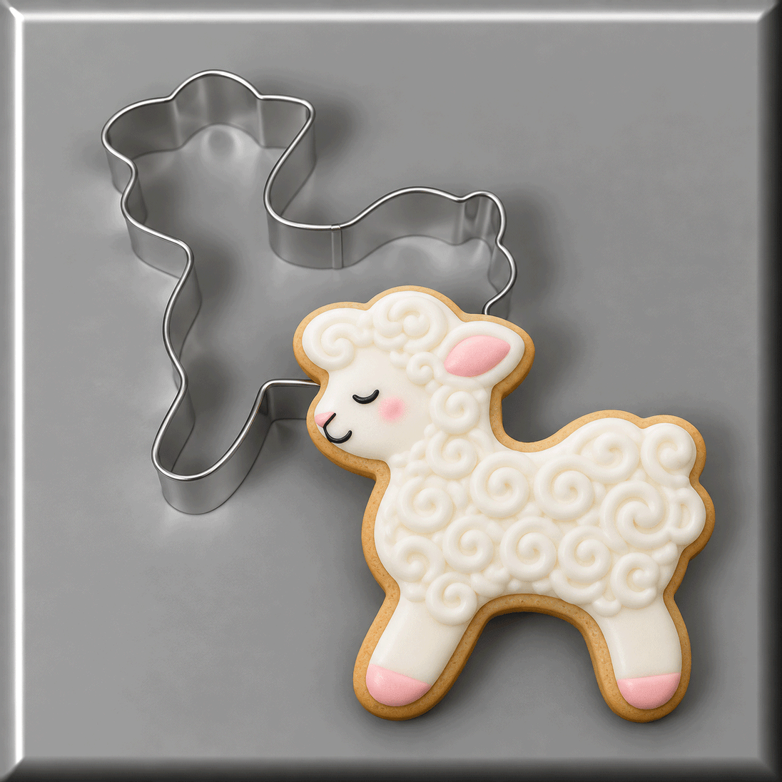 A little lamb cookie and a 3.25 inch Standing Lamb Metal Cookie Cutter