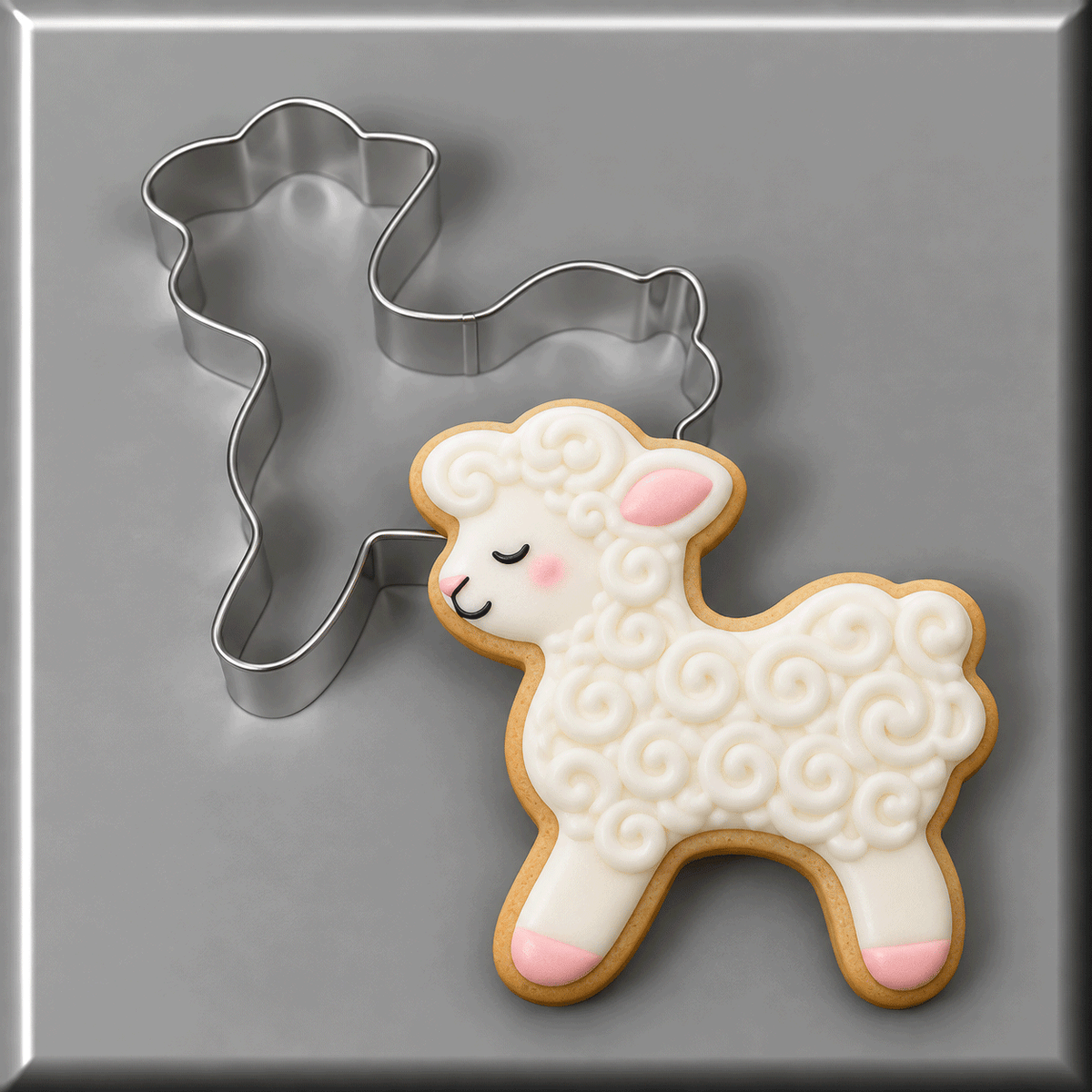 A little lamb cookie and a 3.25 inch Standing Lamb Metal Cookie Cutter