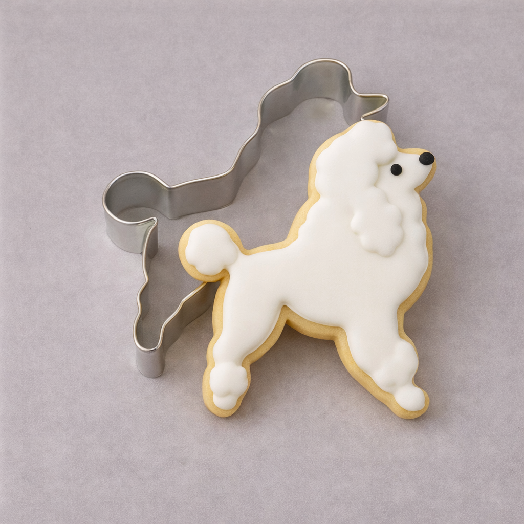 White poodle cookie with a 4 inch Poodle Metal Cookie Cutter