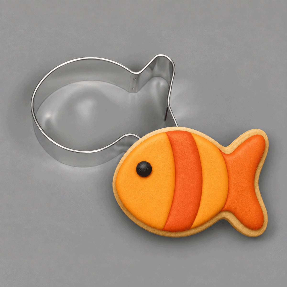 A goldfish cookie and a 2 inch Fish Metal Cookie Cutter