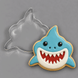 A frontal view of shark and a 4 inch Shark Metal Cookie Cutter