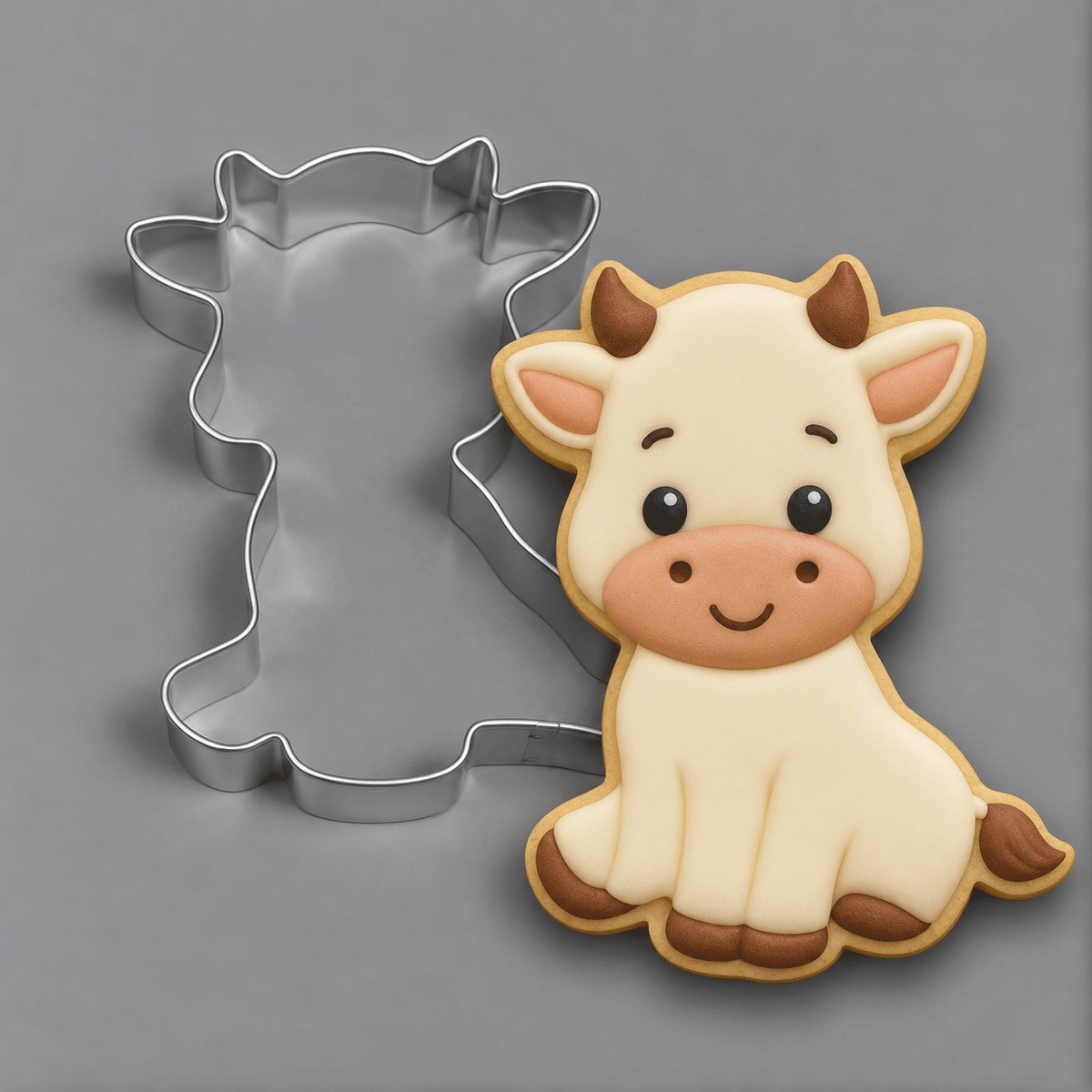 Cute cow cookie and a 4 inch Cow Metal Cookie Cutter