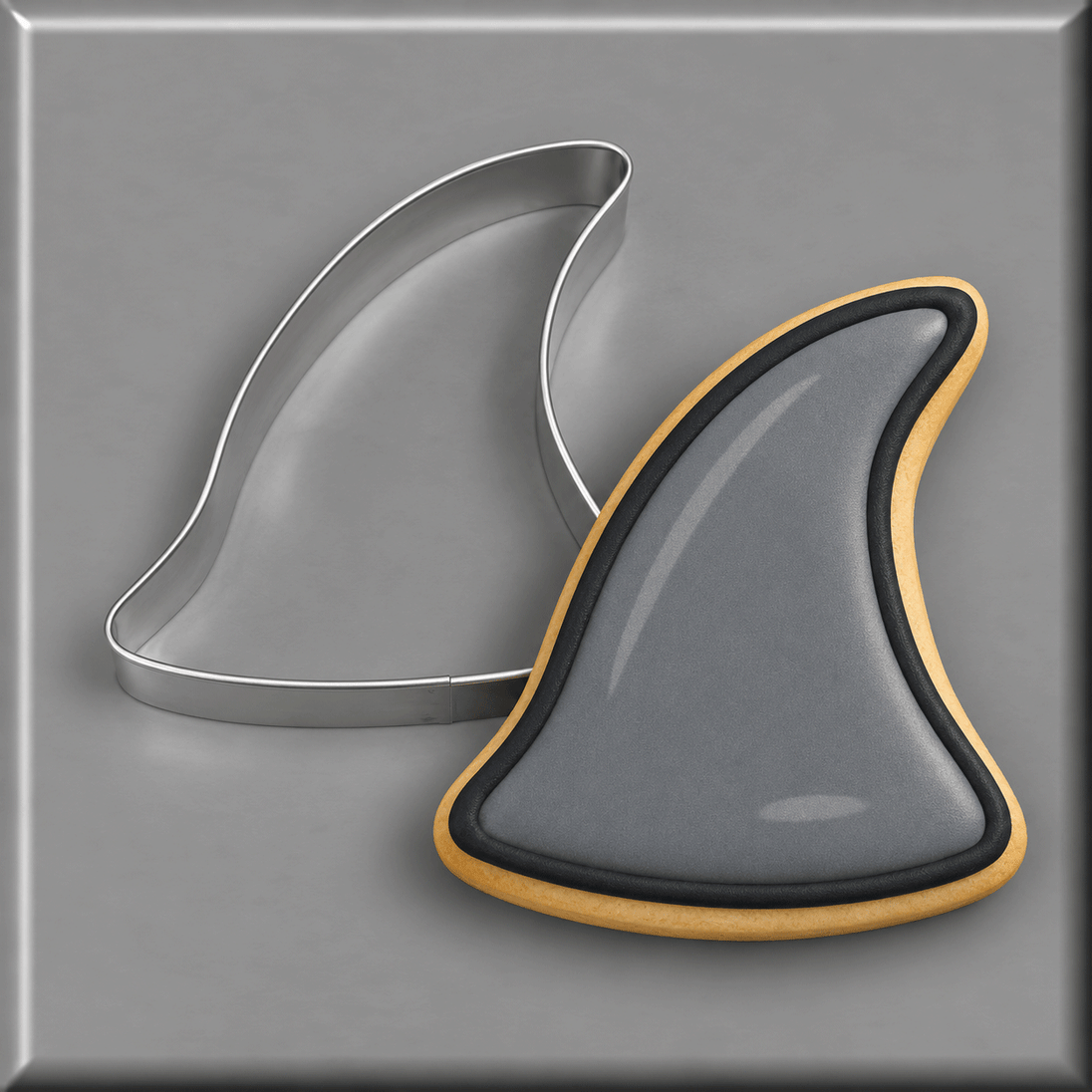 Shark fin cookie and a 4 inch Shark Fin Metal Cookie Cutter