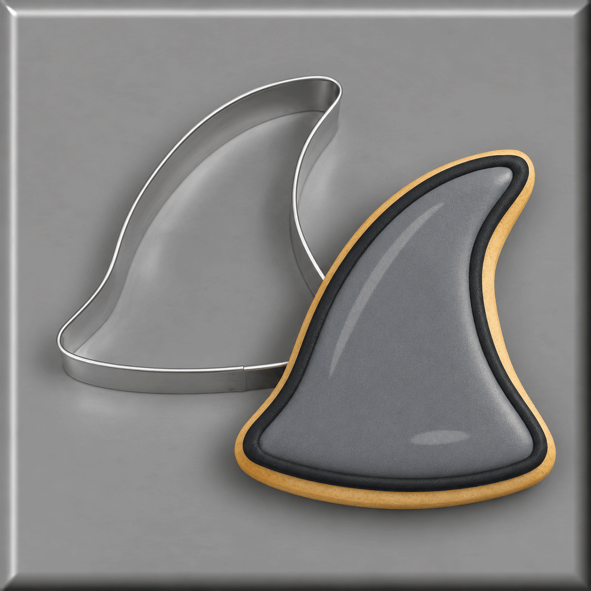 Shark fin cookie and a 4 inch Shark Fin Metal Cookie Cutter