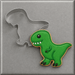 A green t-rex decorated cookie and a 4 inch Tyrannosaurus T Rex Metal Cookie Cutter