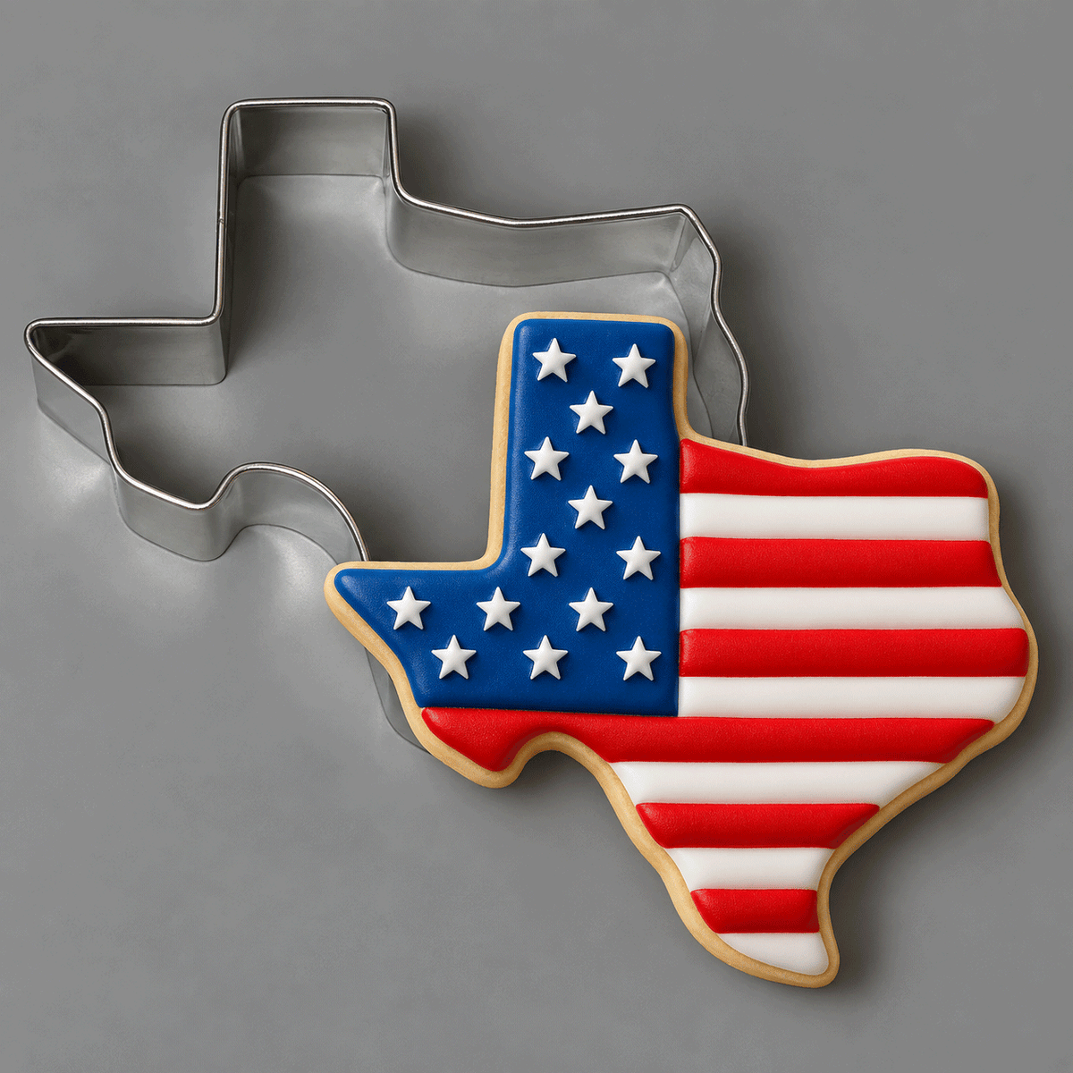 State of Texas cookie like a flag and a 3.5 inch Texas Metal Cookie Cutter