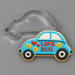 Compact car decorated cookie with LOVE BUG written on it next to a 3.5 inch Compact Car Metal Cookie Cutter