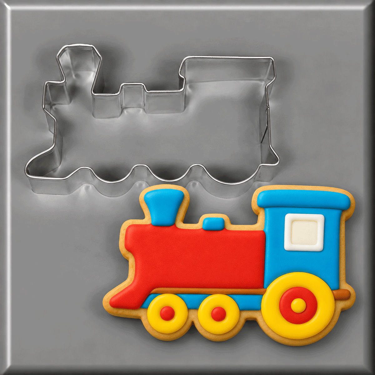 Train cookie and a 3.75 inch Locomotive Metal Cookie Cutter