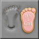 Pink foot cookie that says It's a Girl and a 3.5 inch Left Foot Metal Cookie Cutter
