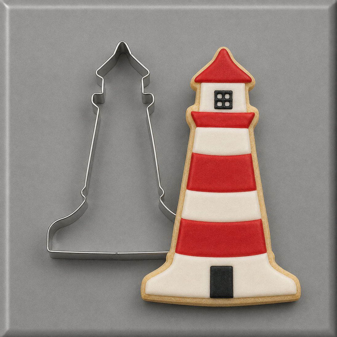 Cookie and cutter from a 4.5 inch Lighthouse Metal Cookie Cutter