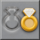 A 3.75 inch Diamond Engagement Ring Metal Cookie Cutter shown next to a decorated ring-shaped sugar cookie with a white diamond design and gold band, on a gray background.
