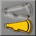 A 3.5 inch Megaphone Metal Cookie Cutter is shown above a yellow decorated cookie in the same shape on a gray background.