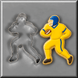 A 5 inch Football Player Metal Cookie Cutter is shown next to a decorated example cookie of the same design, featuring a yellow uniform, blue helmet, and brown football on a gray background.