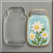 A flowered mason jar cookie and a 4.5 inch Mason Jar Metal Cookie Cutter