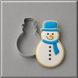 Blue and white snowman cookie with a 4 inch Snowman Metal Cookie Cutter along side it.