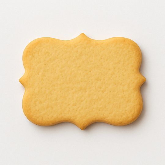Plain plaque cookie on a white background from a 5 inch Plaque or Frame Metal Cookie Cutter