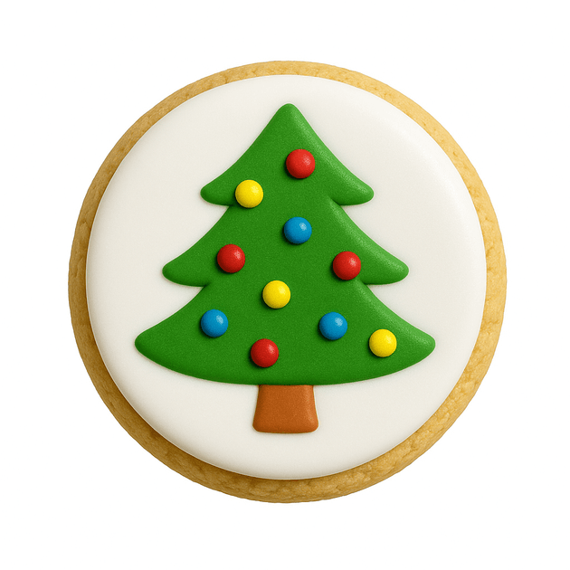 Cookie with a Christmas tree decoration on a white background from a 3.5 inch Round Circle Biscuit Metal Cookie Cutter
