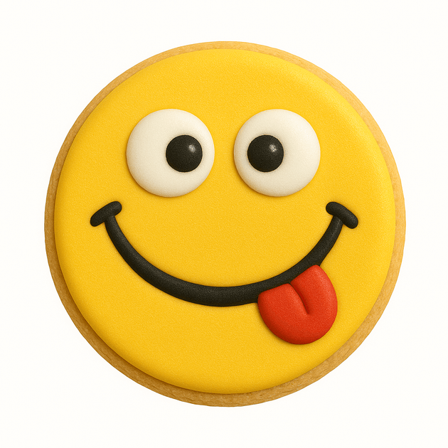 Cookie with a smiley face design on a white background from a 5 inch Round Circle Biscuit Metal Cookie Cutter